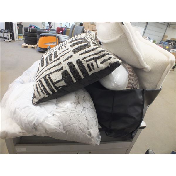 Wooden Cart w/ assorted Throw Pillows