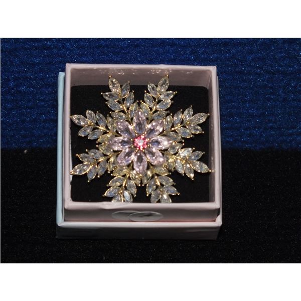 Double Layered Flower w/ Pink and Clear Rhinestones