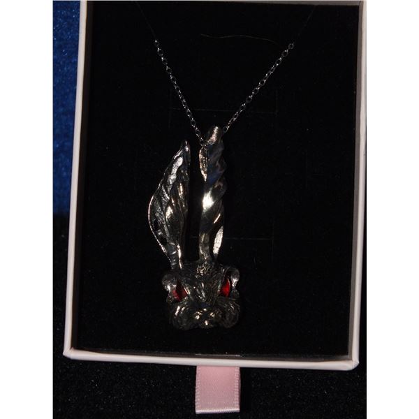 Silver Tone Bunny Pendant Red Etched Eye w/ Silver Plated Chain