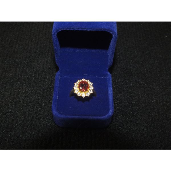 Fashion Ladies Ring Size 9 Red & Clear Rhinestones