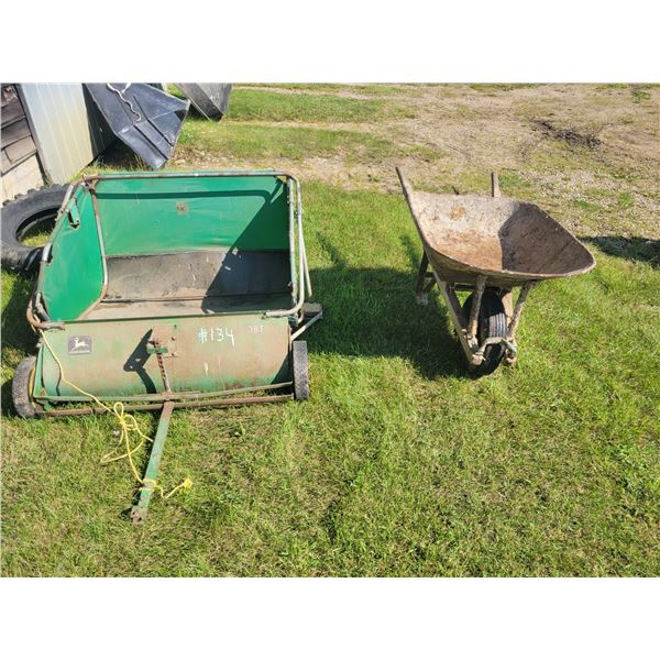 Wheel barrow & JD lawn sweep