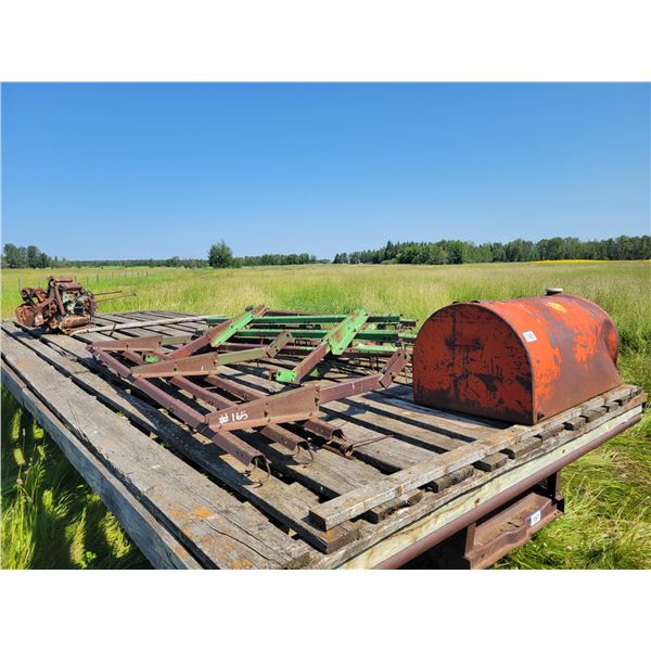 Tidy tank, V8 motor, tine harrows, sitting on Wagon, sold for scrap