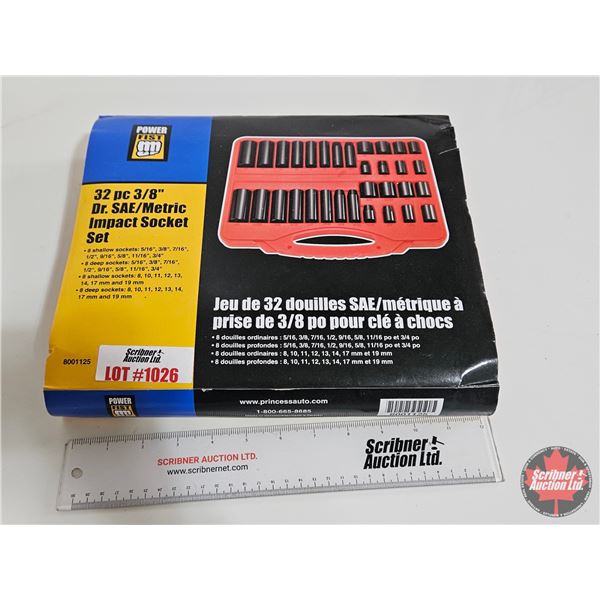POWERFIST 32pc Impact Socket Set : 3/8" Drive SAE/Metric