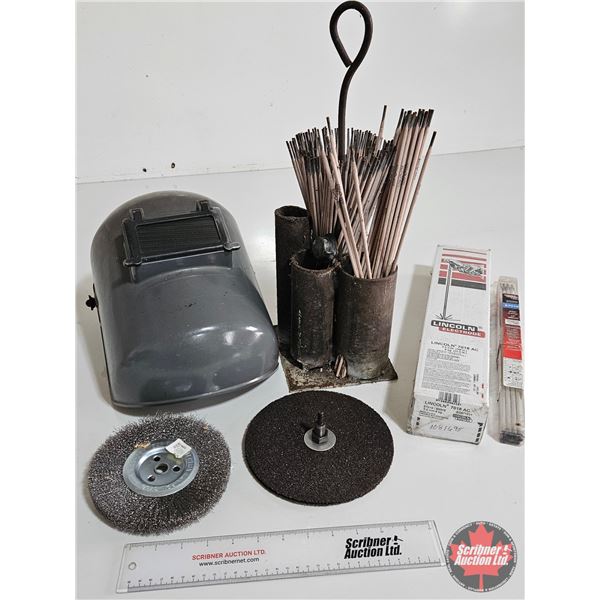 Grouping : Assorted Welding Rods; Welder Mask & Grinding Discs