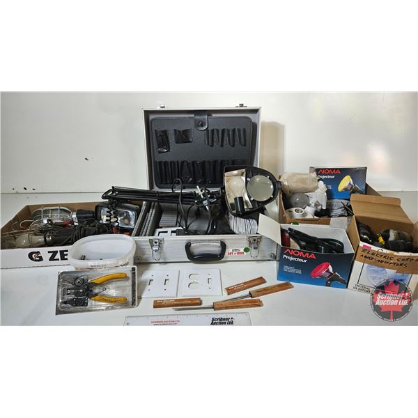 Grouping - Electrical : Trouble Light, Flood Light, Cord Ends, Light Sockets, Switch Plates, Magnifi