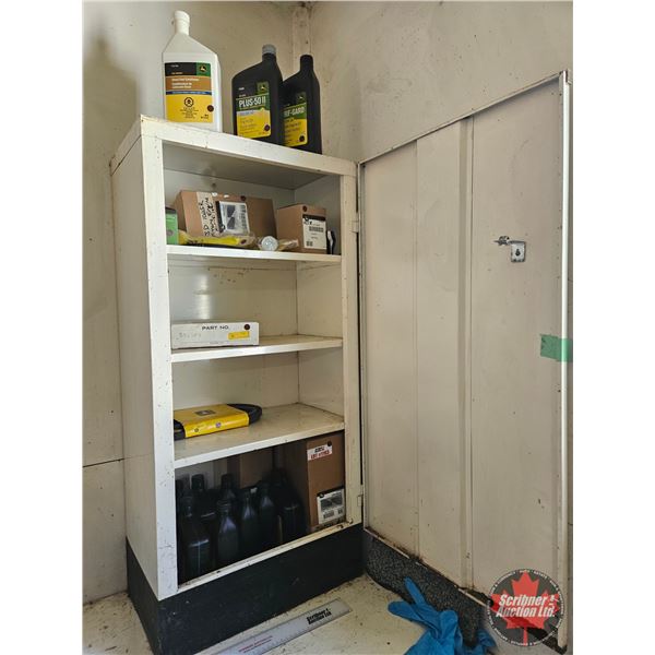 John Deere Supplies & Metal Cabinet Combo: - 10W30 (9 Litres Full + 2 Partial) - Air Filter - Belt -