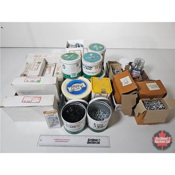 Grouping : Large Variety Screws, Rivets, Cabinet Hinges, Wall Anchors, etc!