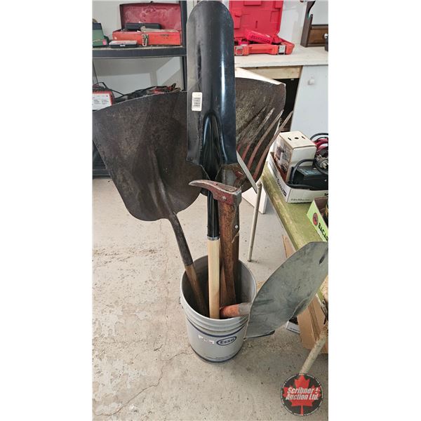 Long Handle Tool Combo (7) : Trench Shovel; Scoop Shovel; Spade; Potato Fork; Pick; etc