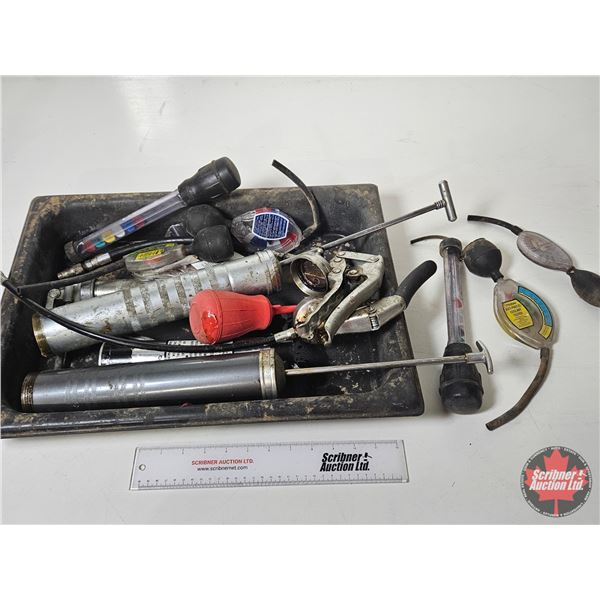 Combo : Variety Grease Guns (3), Anti-Freeze Testers, Battery Hydrometer w/Filler Bulb