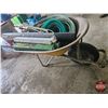 Image 7 : Wheel Barrow w/Contents: Hose; Sprinklers; Gardening Fabric; Dandelion Bar; etc