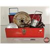 Image 1 : Tool Box w/Contents : Magnets, Pulley, Oiler, Metal Pieces, VW Hub Cap