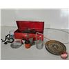 Image 2 : Tool Box w/Contents : Magnets, Pulley, Oiler, Metal Pieces, VW Hub Cap