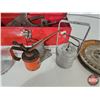 Image 4 : Tool Box w/Contents : Magnets, Pulley, Oiler, Metal Pieces, VW Hub Cap