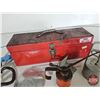 Image 7 : Tool Box w/Contents : Magnets, Pulley, Oiler, Metal Pieces, VW Hub Cap