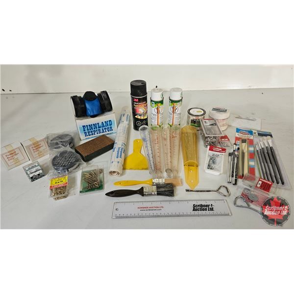 Variety Grouping : - Rain Gauges - Sanding Sponge - Respirator - Paint Brushes - Screws - etc!