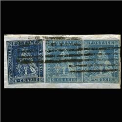 1851 RARE Italy Tuscany 6cr & 2cr Trio Postal Stamps Hi Grade (STM-0164)