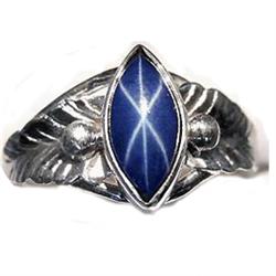 2.22 ct Marquise Cabochon Blue Star Sapphire Sterling Ring Size 7.5  (JEW-1818)