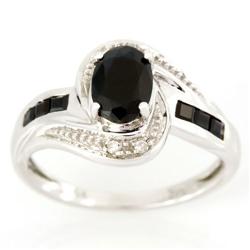 1.78Ct Black Sapphire & Diamond Ring White 9K Gold (JEW-9099X)