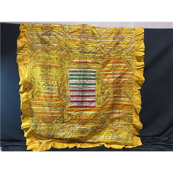 Yellow Silk Ribbon Quilt with Text Motifs