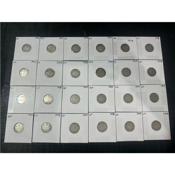 24 Pre 1919 92.5% Silver Canadian Dimes, 55.92 g