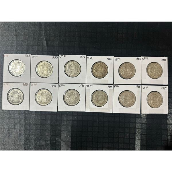 12 Canadian 80% Silver Half Dollars, 139.92g
