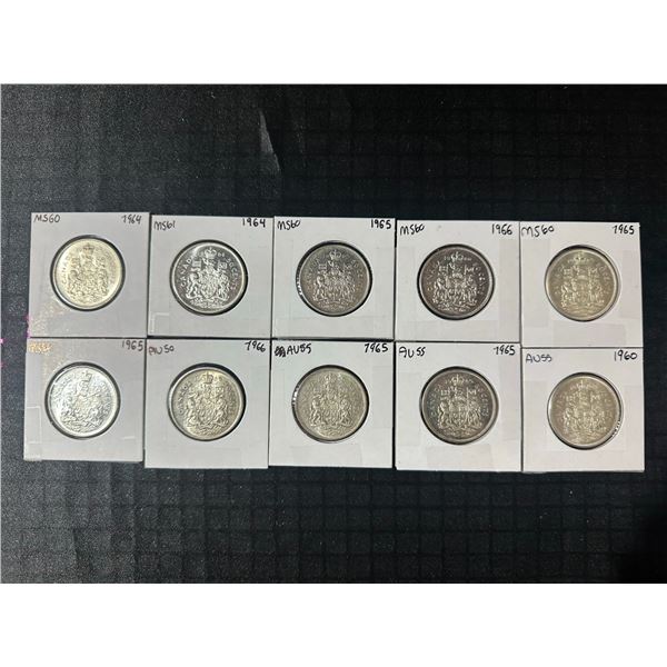 Canadian 80% Silver Half Dollars AU-MS, 116.6g