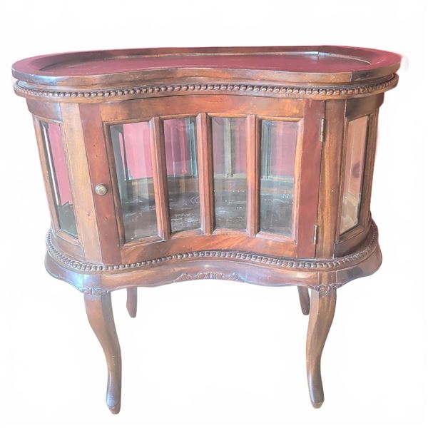 Kidney Shaped Mahogany Display Table w/ Top Tray