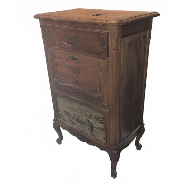 Ornate Wood Jewelry Armoire with Tapestry