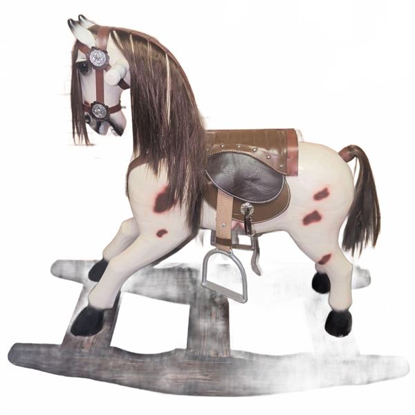 Painted Wooden Rocking Horse with Saddle