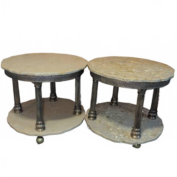 Marble and Metal Round Side Tables