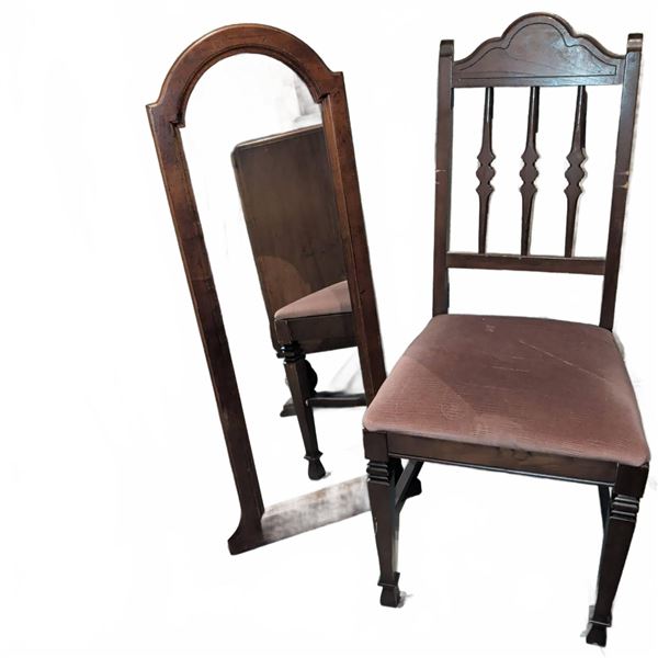 Wooden Side Chair and Standing Mirror