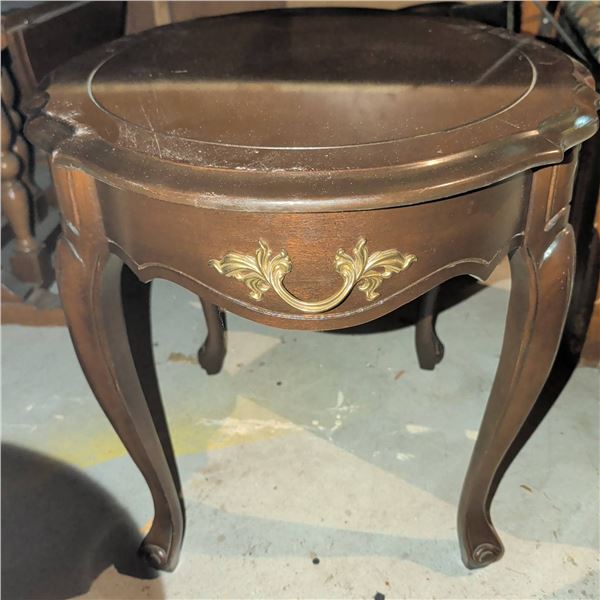 Oval Wood Side Table with Brass Handle