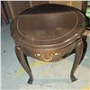 Image 2 : Wood Oval Side Table with Drawer and Brass Hardware