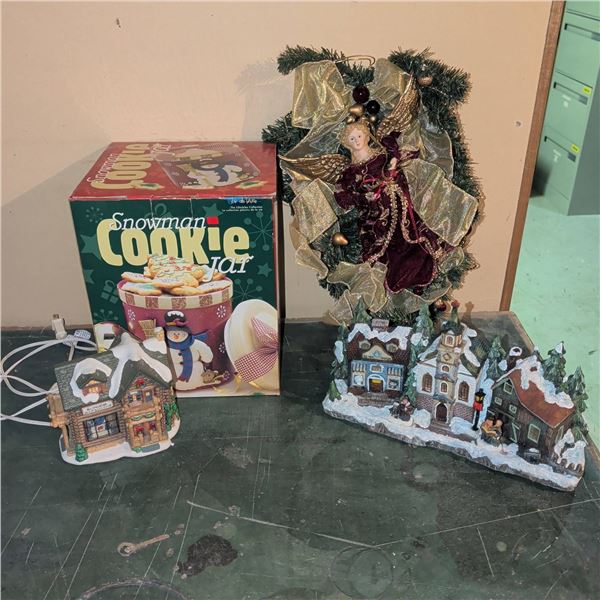 Holiday Decor Lot ft/ Cookie Jar Light Up Village & More