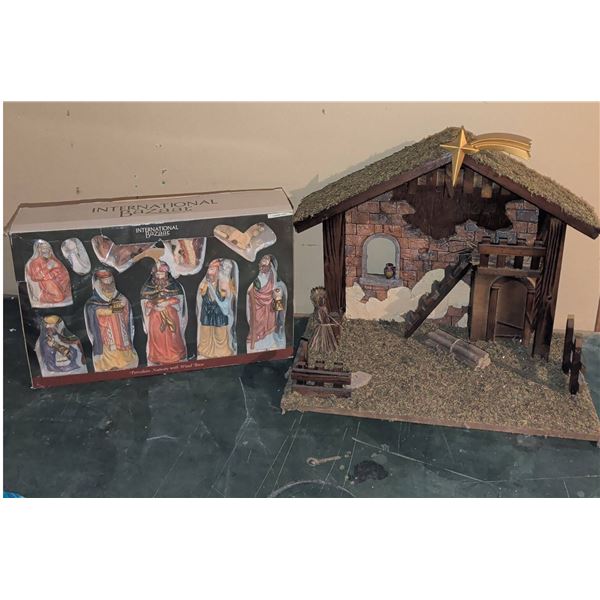 XL Porcelain Nativity Set with Wood Stable