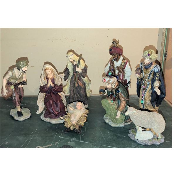 9 Piece Painted Nativity Scene Figures Set