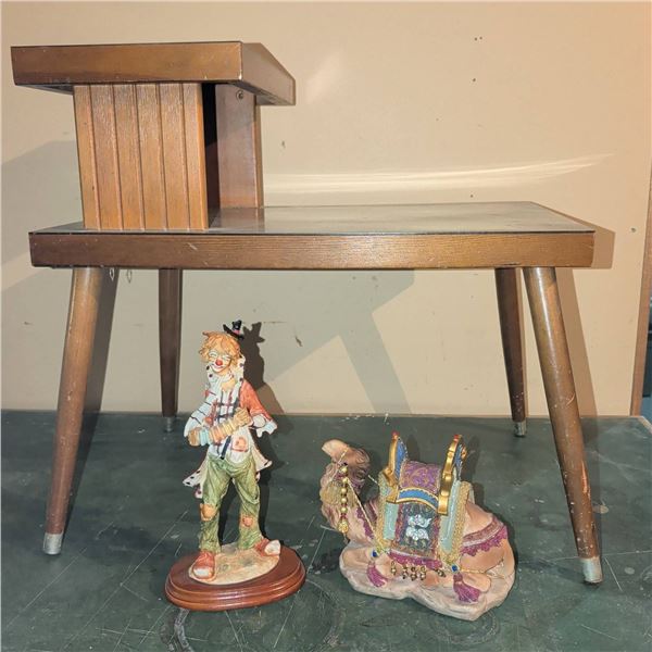 Vintage Telephone Table w/ Decorative Figurines