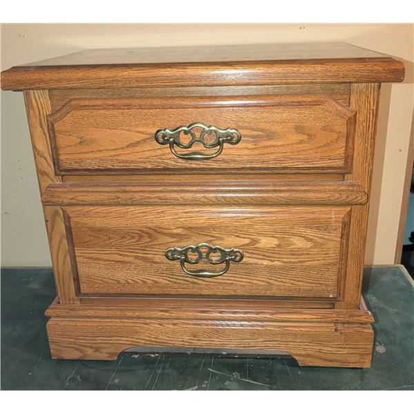 Vintage Two-Drawer Nightstand with Brass Pulls