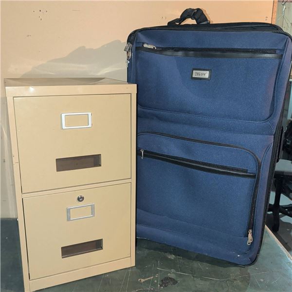 Two-Drawer Metal Filing Cabinet w/ XL Suitcase