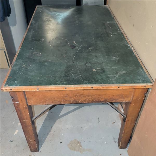 Wood Work Table With Green Laminate Top