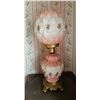 Image 1 : Pink Glass Hurricane Lamp with Floral Design