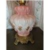 Image 3 : Pink Glass Hurricane Lamp with Floral Design