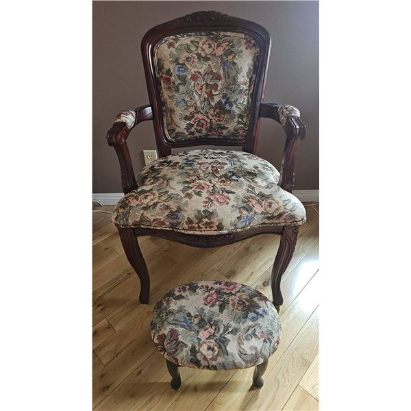 Floral Upholstered Armchair With Ottoman