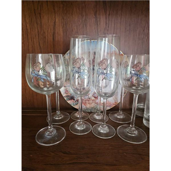 7 Floral Etched Wine and Champagne St.
