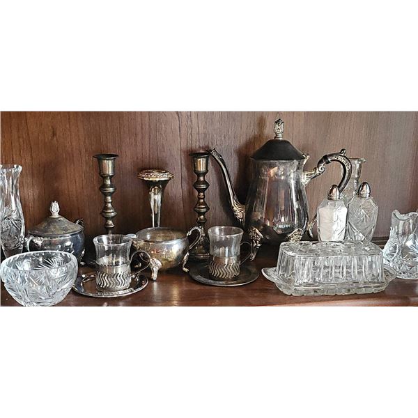Silverplate and Crystal Tableware Set