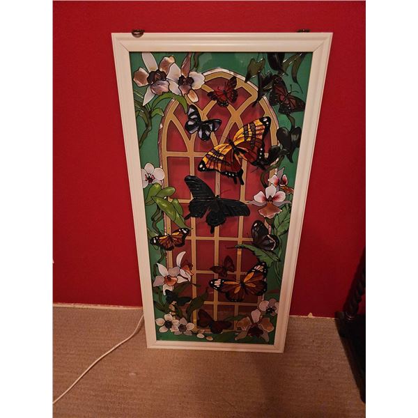 Framed Stained Glass Butterfly Panel