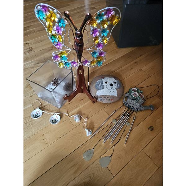 Decorative Butterfly, Wind Chime, and Painted