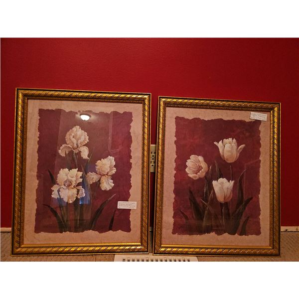 2 Framed Floral Art Prints, Measured