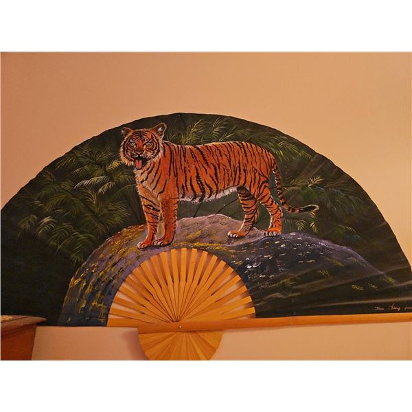 Large Hand-Painted Tiger Wall Fan by Jun. Chí