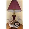Image 1 : Maroon Table Lamp with Angels Decor